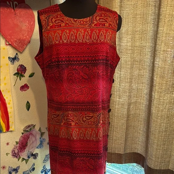 Vintage 1990’s R&K Original vibrant red and dark pink floral dress. Size 10P. - Picture 6 of 17